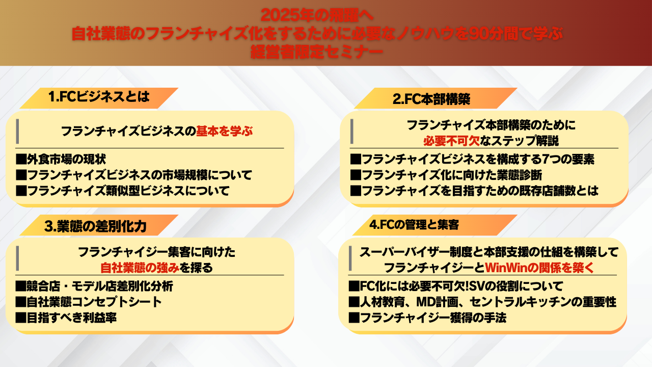 ゼロから分かる！フランチャイズ本部構築セミナー